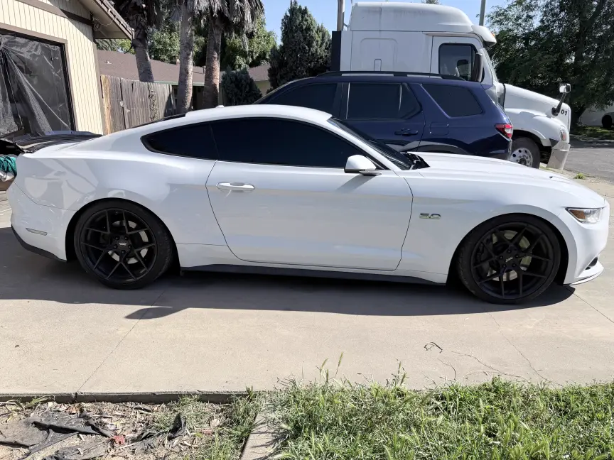 Full vehicle window tinting result with dark ceramic film, Yuba City, CA